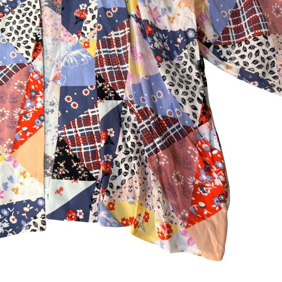 Gap Womens Patchwork Kimono Jacket S/M Open Front Long Sleeves 100% Rayon Multic - Picture 7 of 9